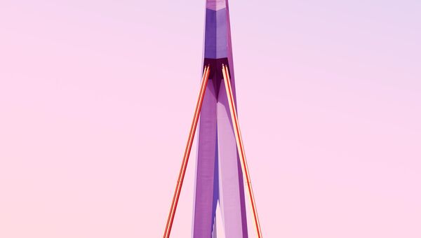 Moderne Brücke vor rosa Himmel